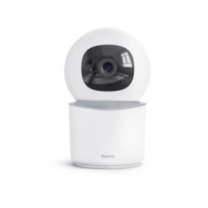 hama camara de vigilancia inteligente con microfono vision nocturna cable 96cm ideal para mascotas funcion rotativa asistente de voz wifi 2.4ghz full hd color blanco
