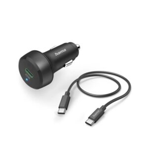 hama cargador de coche 25w cable usb c de 1m pantalla led power delivery qualcomm 2.0 color negro