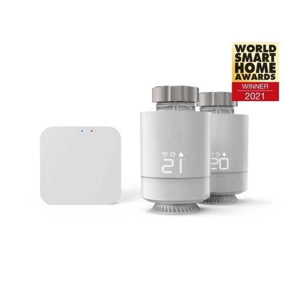 hama pack de 2 termostatos de radiador inteligentes con centralita temperatura regulable wlan compatible con asistente de voz control con app color blanco