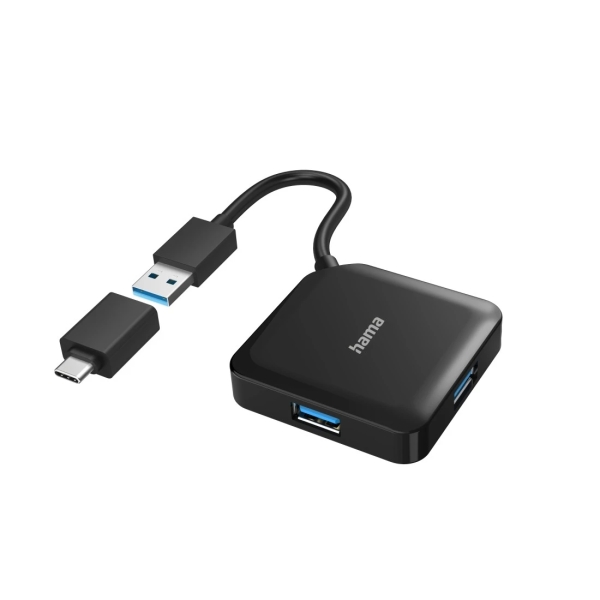 hama essential hub usb 3.2 cable usb a integrado de 15cm adapatador usb c 4x usb a color negro