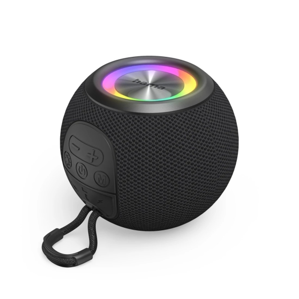 hama altavoz portatil potencia 5w bluetooth jack 3.5mm usb c bateria 1200mah admite microsd luz led rango 10m 11.1x11.1x8.7cm color negro