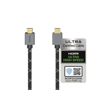 hama prime cable hdmi 8k macho certificado longitud 2m soporta earc terminales chapados en oro ethernet velocidad hasta 48gbps doble blindaje color negro y gris