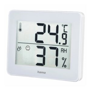 hama medidor de temperatura y humedad para interior pantalla digital memoria de datos indicador de confort permite colgar en pared 10x1.1x8.2cm color blanco