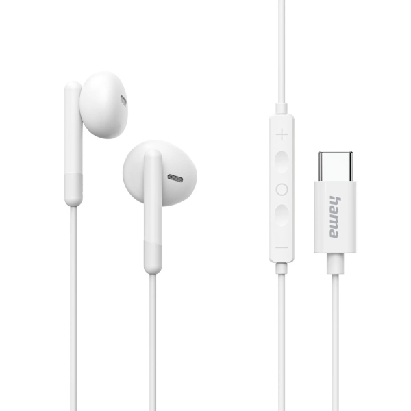 hama classy auriculares con microfono omnidireccional cable 1.2m conector usb c asistente de voz color blanco