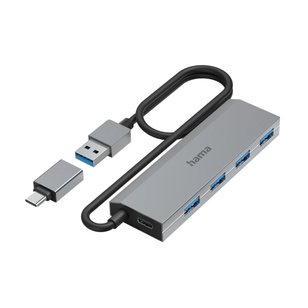 hama essential hub usb 3.2 cable usb a integrado de 1m adapatador usb c 4x usb a color gris