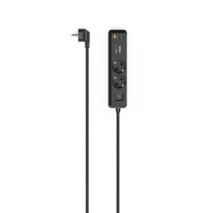 hama regleta alimentacion con 5 tomas potencia maxima 3680w cable 1.4m 2x schuko 2x usb c 1x usb a interruptor de encendido enchufe schuko en angulo 5.3x4x22.5cm color negro y gris