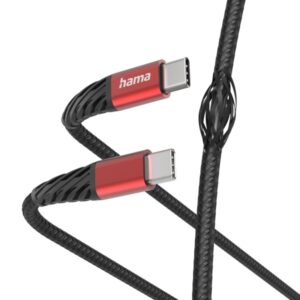 hama cable usb c macho potencia maxima 60w longitud 1.5m velocidad hasta 480mbps niquelado color negro y rojo