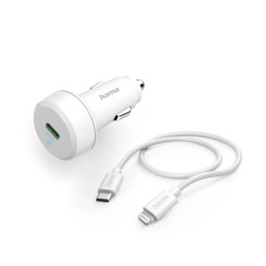 hama cargador de coche 20w cable lightning de 1m pantalla led power delivery color blanco