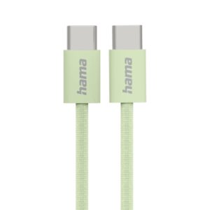 hama fabric cable usb c macho potencia maxima 60w longitud 1m nailon velocidad hasta 480mbps blindado color verde pastel