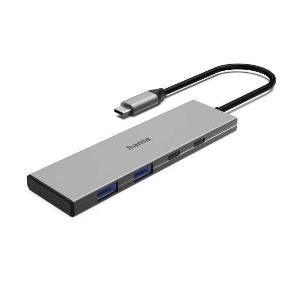 hama essential hub usb 3.2 potencia maxima 100w cable usb c integrado de 15cm 2x usb c 2x usb a power delivery color gris