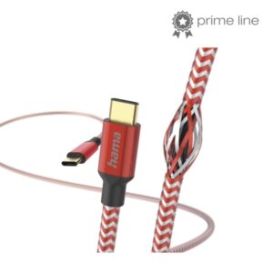 hama reflective cable usb c macho potencia maxima 60w longitud 1.5m nailon velocidad hasta 480mbps chapado en oro color rojo