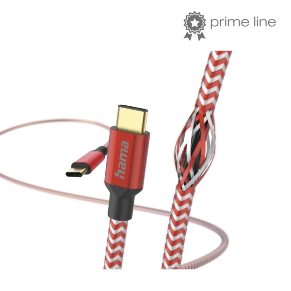 hama reflective cable usb c macho potencia maxima 60w longitud 1.5m nailon velocidad hasta 480mbps chapado en oro color rojo