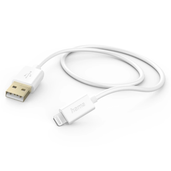 hama cable de carga usb a macho lightning longitud 1.5m velocidad hasta 480mbps chapado en oro color blanco