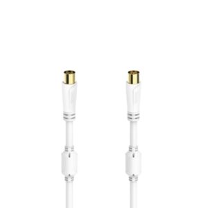 hama essential cable coaxial de antena macho/hembra longitud 0.75m terminales chapados en oro triple blindaje apantallamiento 100db impedancia 75ohm color blanco
