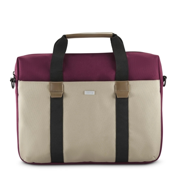 hama silvan maletin para portatiles hasta 16.2" poliester reciclado bolsillo frontal interior acolchado 42x5x32cm color beige y burdeos