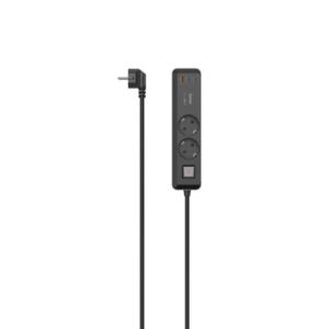 hama regleta alimentacion con 5 tomas potencia maxima 3680w cable 1.4m 2x schuko 2x usb c 1x usb a interruptor de encendido enchufe schuko en angulo 5.3x4x22cm color negro