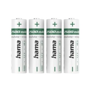 hama pack de 2 pilas recargables aa nimh voltaje 1.2v 2500mah color blanco