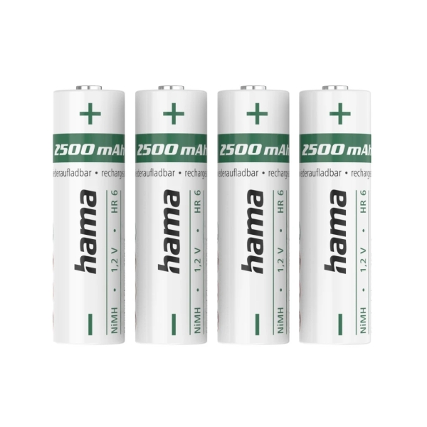 hama pack de 2 pilas recargables aa nimh voltaje 1.2v 2500mah color blanco