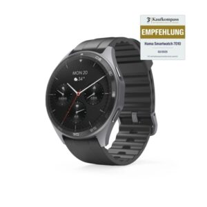 hama 7010 reloj inteligente smartwatch bluetooth 5.3 bateria 300mah pantalla amoled 1.43" ip68 soporta hasta 3 atm pulsera de silicona gps integrado 4.6x1.2x5.3cm color gris oscuro