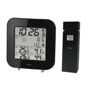 hama ews 200 estacion meteorologica reloj prevision meteorologica sensor exterior radiofrecuencia termometro higrometro 11x2.5x11cm color negro