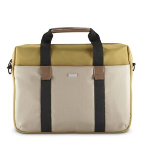hama silvan maletin para portatiles hasta 16.2" poliester reciclado bolsillo frontal interior acolchado 42x5x32cm color beige y amarillo