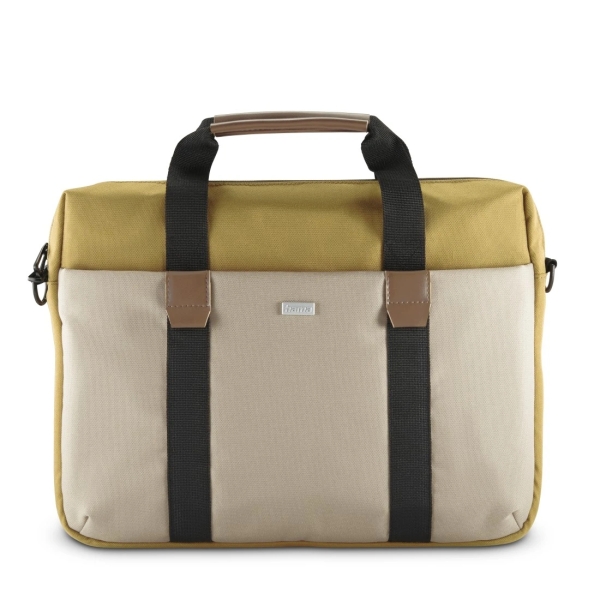 hama silvan maletin para portatiles hasta 16.2" poliester reciclado bolsillo frontal interior acolchado 42x5x32cm color beige y amarillo