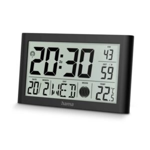 hama martinique reloj de pared digital termometro visualizacion de fases lunares zona horaria ajustable radio 20x12x2.6cm color negro