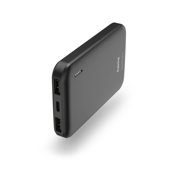 hama bateria externa powerbank 5000mah polimero de litio usb c usb a carga rapida 2 conexiones de salida indicador led de carga 14.5x102x64mm color gris