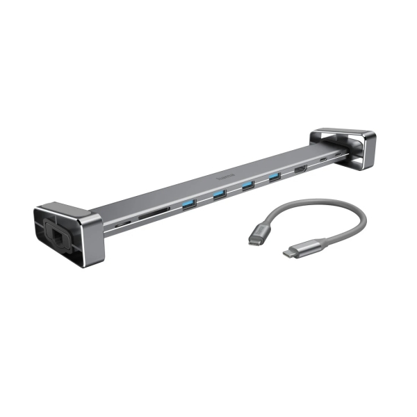 hama connect2office basic hub usb 3.2 y soporte potencia maxima 100w power delivery cable usb c de 20cm lan ethernet 1gbps tarjeta sd micro sd hdmi 4k usb c 4x usb a color gris