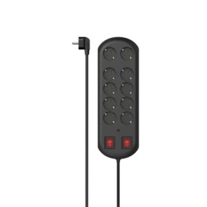 hama regleta alimentacion con 10 tomas potencia maxima 3500w voltaje 230v cable 2m interruptor de encendido enchufe schuko en angulo 11.6x3.7x35.3cm color negro