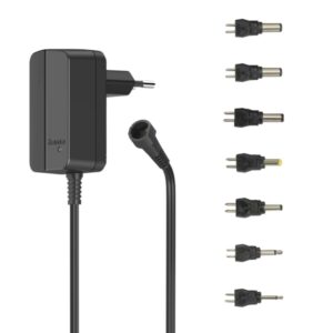 hama fuente de alimentacion multidispositivo potencia 7.2w indicador led 7 adaptadores intensidad maxima 0.6a voltaje ajustable color negro