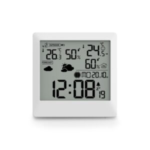 hama palawan estacion meteorologica reloj pantalla digital sensor exterior radiofrecuencia termometro higrometro 11.5x1.5x11.5cm color blanco
