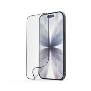 hama super hybrid protector de pantalla para iphone 17 antihuellas base de montaje flexiglas rpet grado de dureza 9h proteccion d3o color transparente