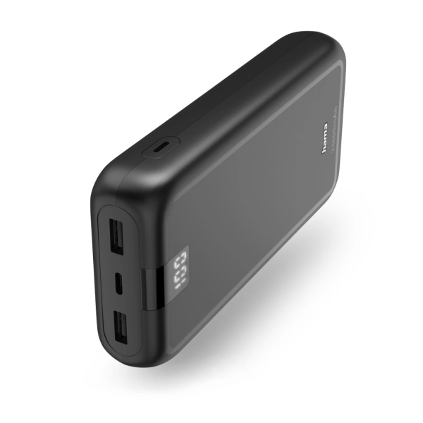 hama bateria externa powerbank 24000mah polimero de litio usb c usb a carga rapida 3 conexiones de salida pantalla digital indicador de carga 27.5x152x75.5mm color gris