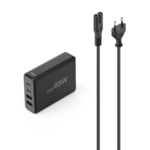 hama estacion de carga usb potencia 65w 2x usb c cable 1.5cm power delivery qualcomm gan color negro