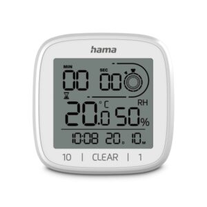 hama chipre reloj digital con ventosa termometro higrometro ipx4 funcion cuenta atras fecha 11x11x4.5cm color blanco