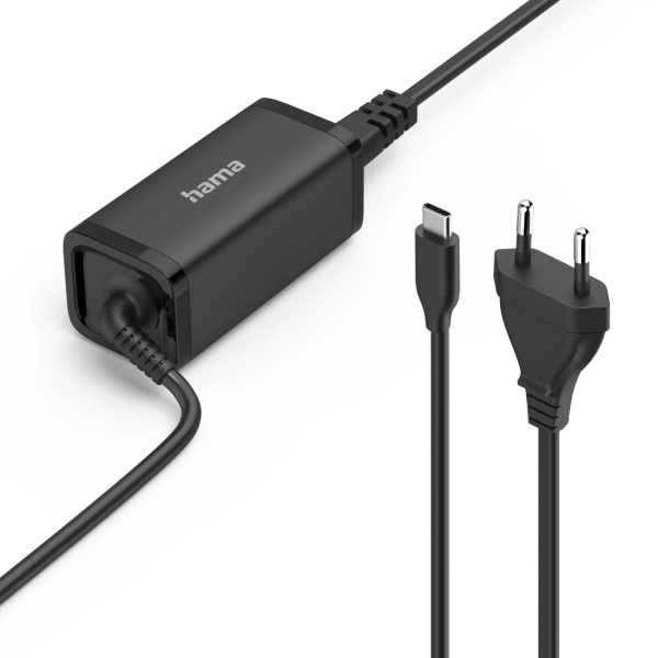 hama essential fuente de alimentacion universal para portatil potencia 45w voltaje 5 20v cable de entrada 1.2m cable de salida 1.2m power delivery gan color negro