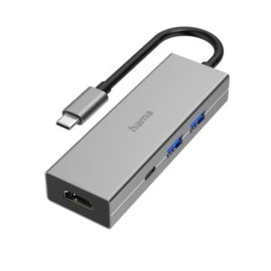 hama essential hub usb 3.2 potencia maxima 100w cable usb c integrado de 15cm hdmi 4k usb c 2x usb a power delivery color gris