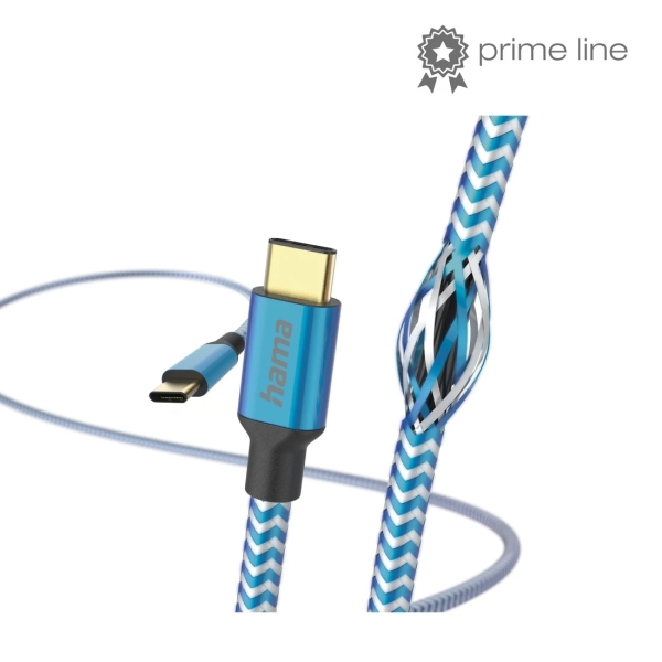 hama reflective cable usb c macho potencia maxima 60w longitud 1.5m nailon velocidad hasta 480mbps chapado en oro color azul
