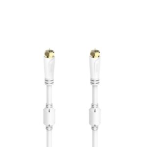 hama essential cable coaxial de antena longitud 1.5m terminales chapados en oro conector f macho triple blindaje apantallamiento 100db impedancia 75ohm color blanco