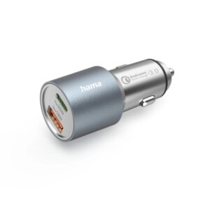 hama cargador de coche 38w usb a usb c pantalla led power delivery qualcomm 3.0 color plata