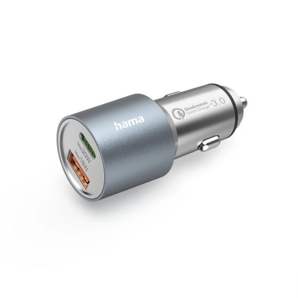hama cargador de coche 38w usb a usb c pantalla led power delivery qualcomm 3.0 color plata