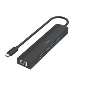 hama entry hub usb 3.2 potencia maxima 100w cable usb c integrado de 15cm lan ethernet 1gbps hdmi 4k 3x usb a usb c power delivery color negro
