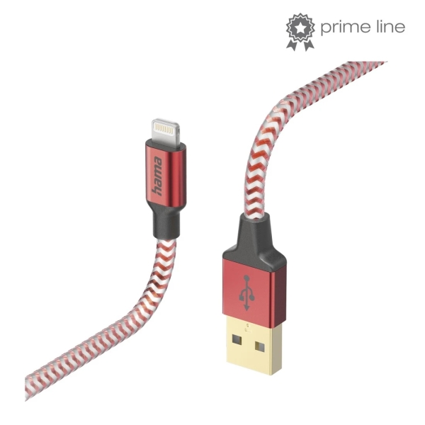 hama reflective cable de carga usb a lightning longitud 1.5m nailon velocidad hasta 480mbps chapado en oro color rojo