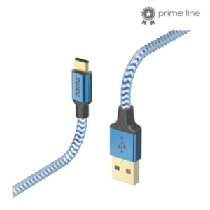 hama reflective cable usb longitud 1.5m usb a macho usb c macho nailon velocidad hasta 480mbps chapado en oro color azul