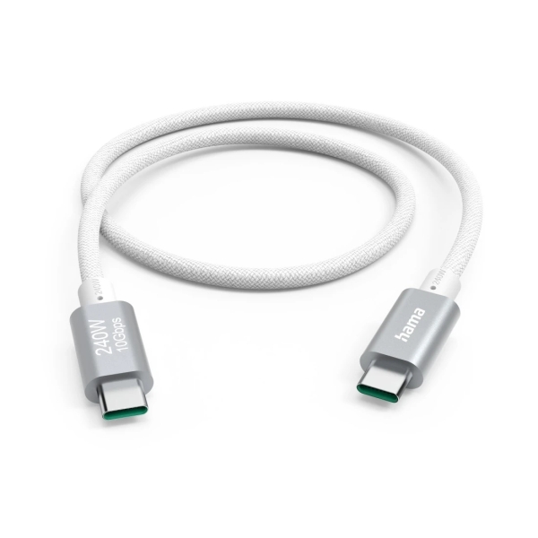 hama full featured cable usb c potencia maxima 240w longitud 1.5m velocidad hasta 10gbps blindaje doble color blanco