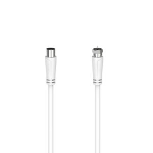 hama essential cable coaxial de antena longitud 1.5m coaxial hembra conector f macho doble blindaje apantallamiento 90db impedancia 75ohm color blanco