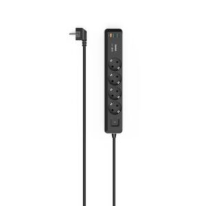 hama regleta alimentacion con 7 tomas potencia maxima 3680w cable 1.4m 4x schuko 2x usb c 1x usb a interruptor de encendido enchufe schuko en angulo 5.3x4x30.5cm color negro y gris