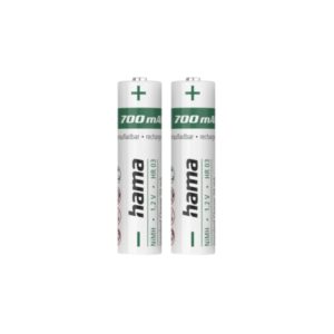 hama pack de 2 pilas recargables aaa nimh voltaje 1.2v 700mah color blanco