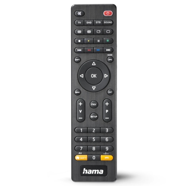 hama mando a distancia para tv universal recargable alcance 10m 45 botones acceso directo a plataformas de streaming permite 4 dispositivos simultaneos 17.5x4.5x2cm color negro